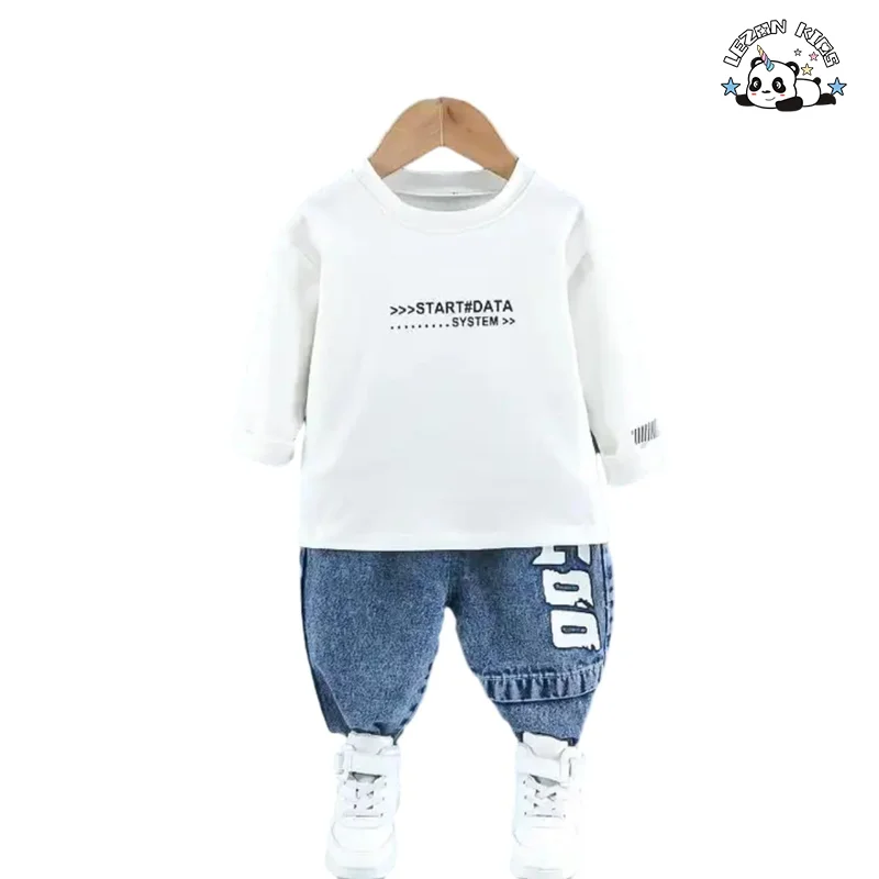 LEZONKIDS - Spring Children's Clothes Unisex Wholesale Autumn  Denim Vest Jeans Three-piece Baby Set